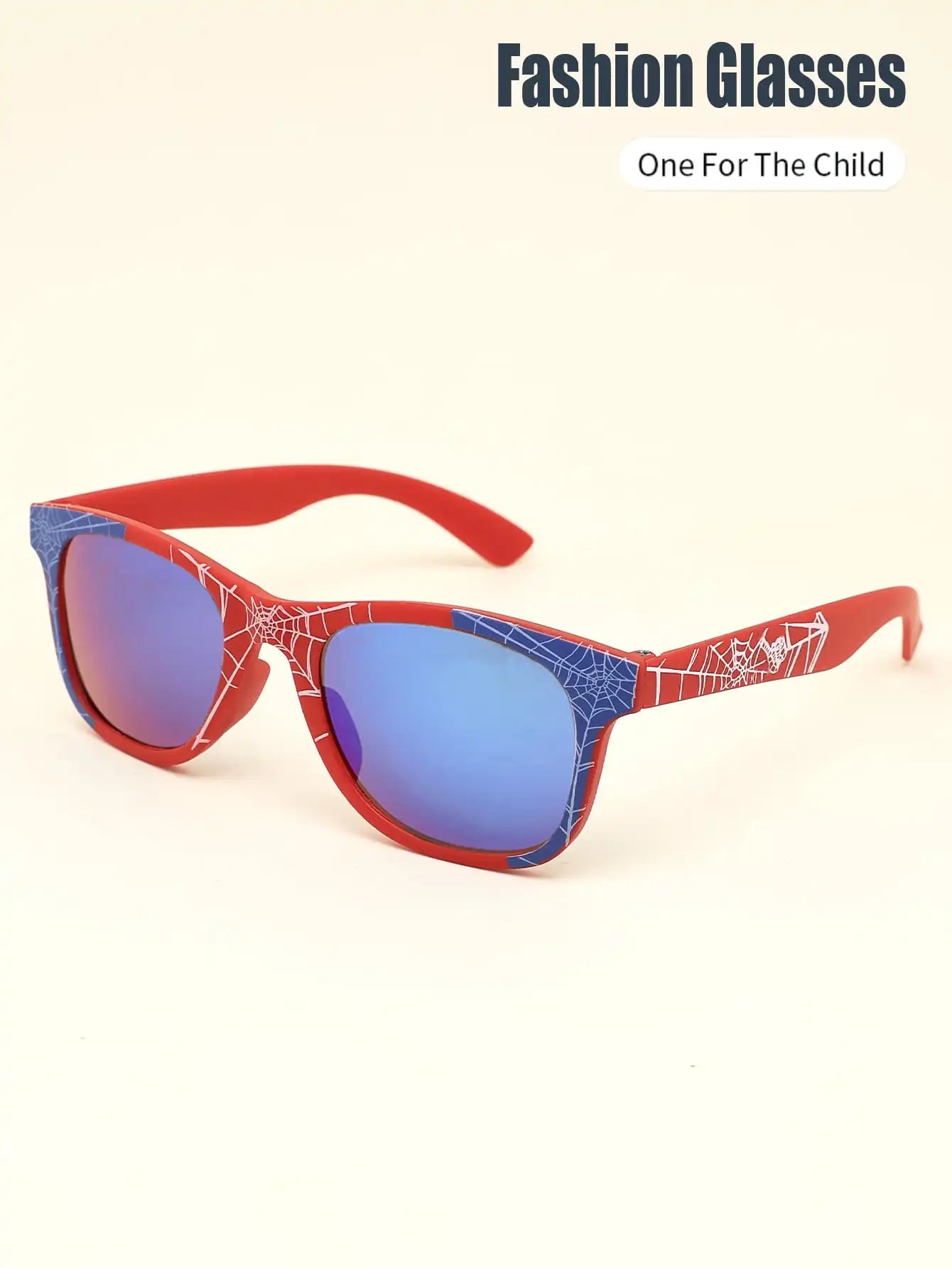 Kids Red Blue Web Pattern Fashion Sunglasses with Coated Lens for Casual Outdoor Use