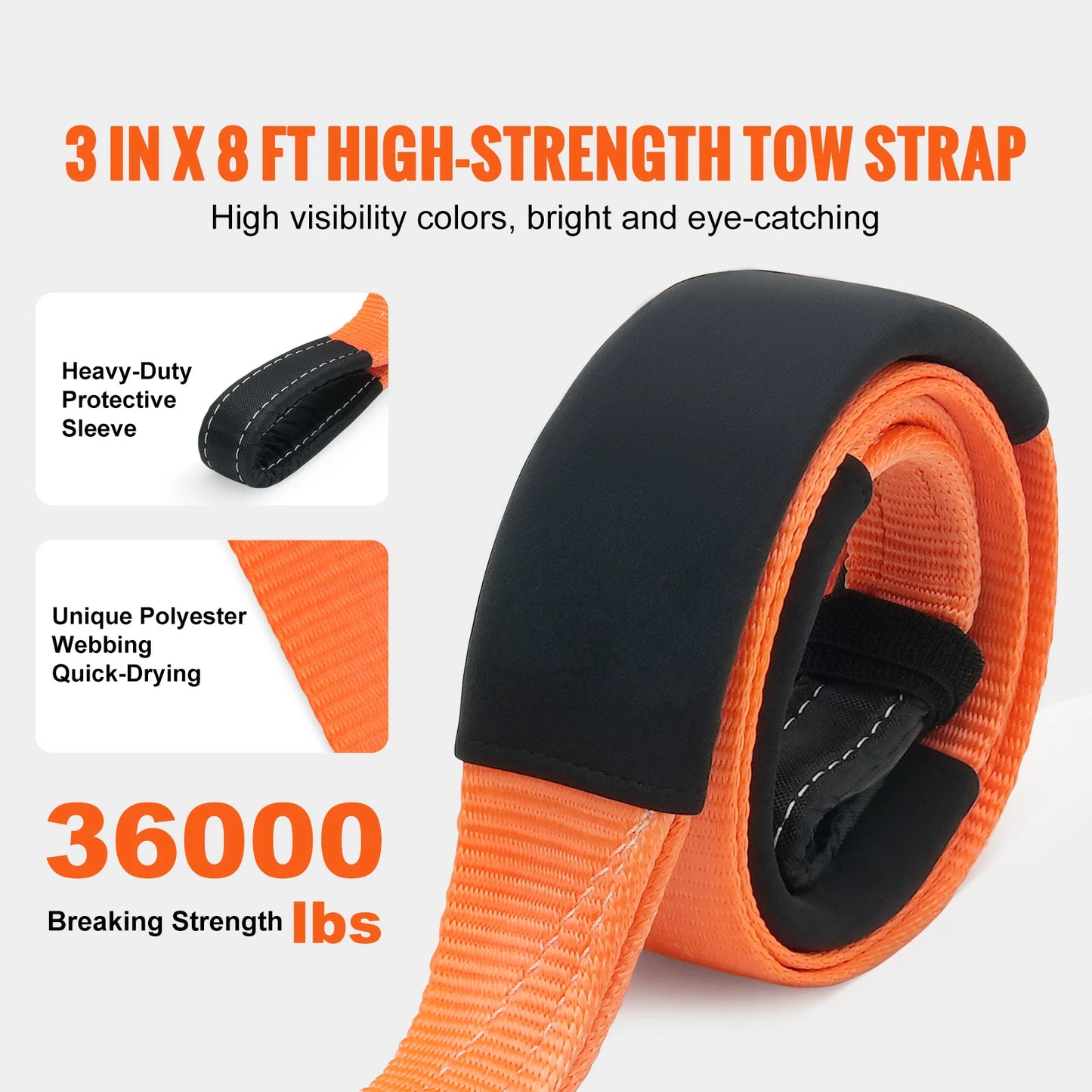 20/30ft Car Tow Cable Trailer Towing Pull Rope 2/3/4in Winch Line Extension Strap for Van Road Recovery Car Accessories