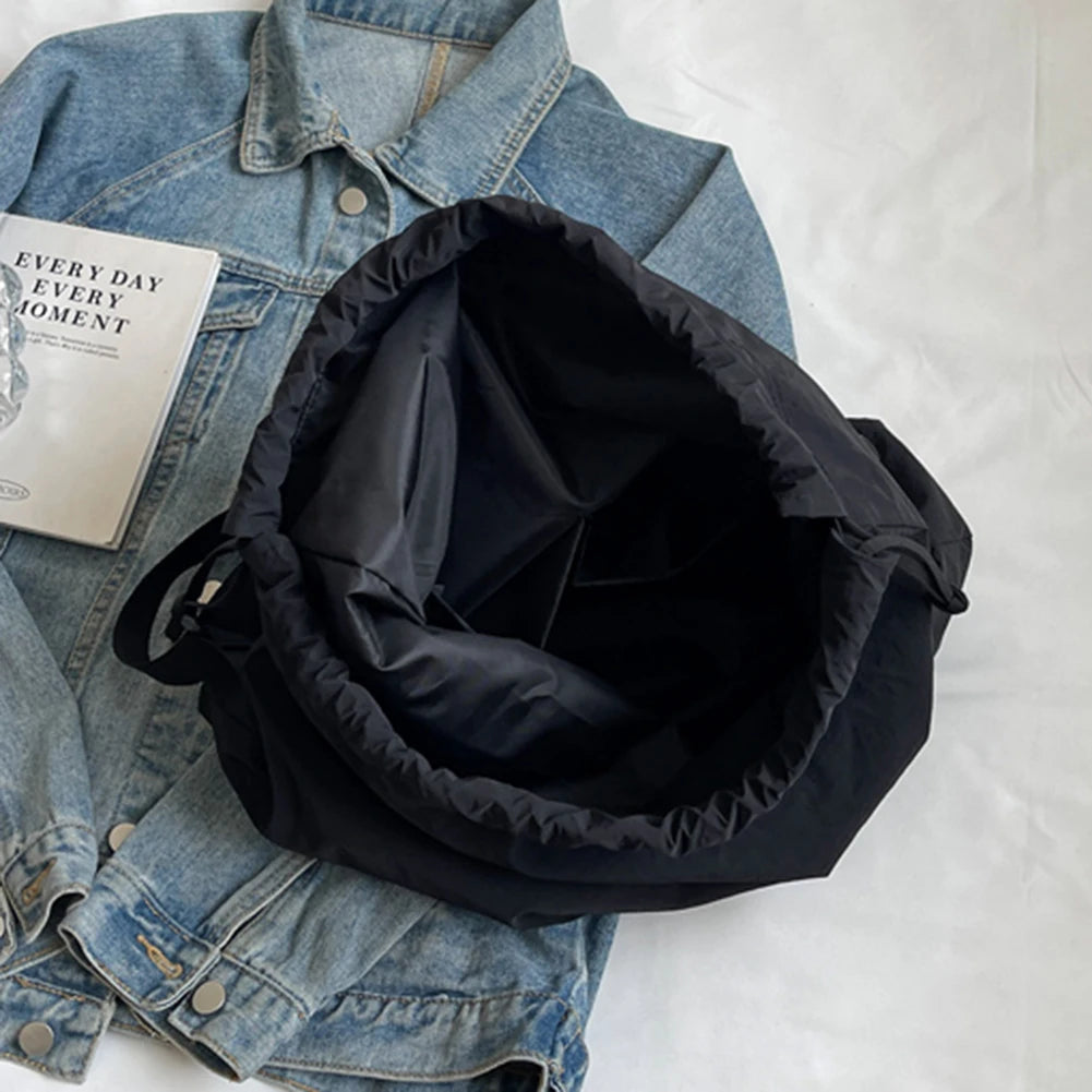 Women Drawstring Shoulder Bag Solid Color Sling Bag Adjustable Strap Lightweight