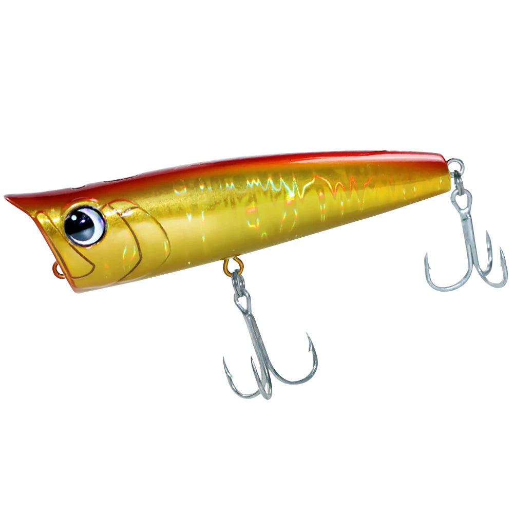 Popper Fishing Lure with Hook, Floating Fishing Lure 3D Eyes Artificial Wobbler Swimbait for Freshwater Saltwater Surface Fishing