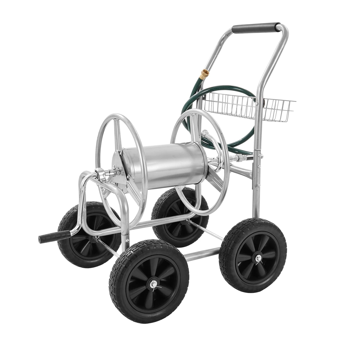 Hose Reel Cart 250ft Heavy Duty Garden, Yard Planting, W/ Basket. Effortless Roll-up