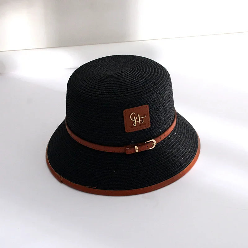 Women s Wide Brim Straw Sun Hat with Leather Belt
