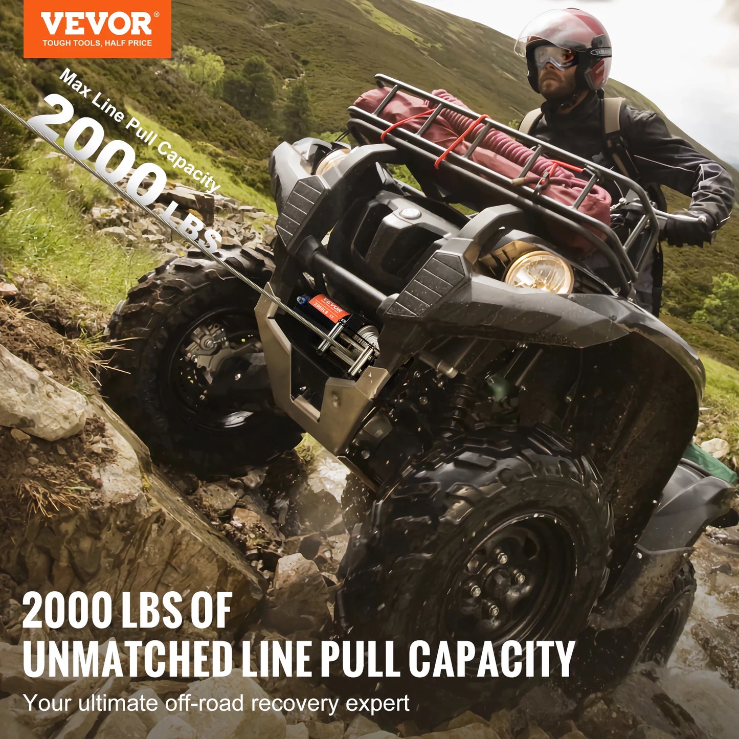 2000lbs Electric Car Winch, ATV/UTV Steel Cable Winch with Wired Remote Control for Towing, Off-Road Vehicle
