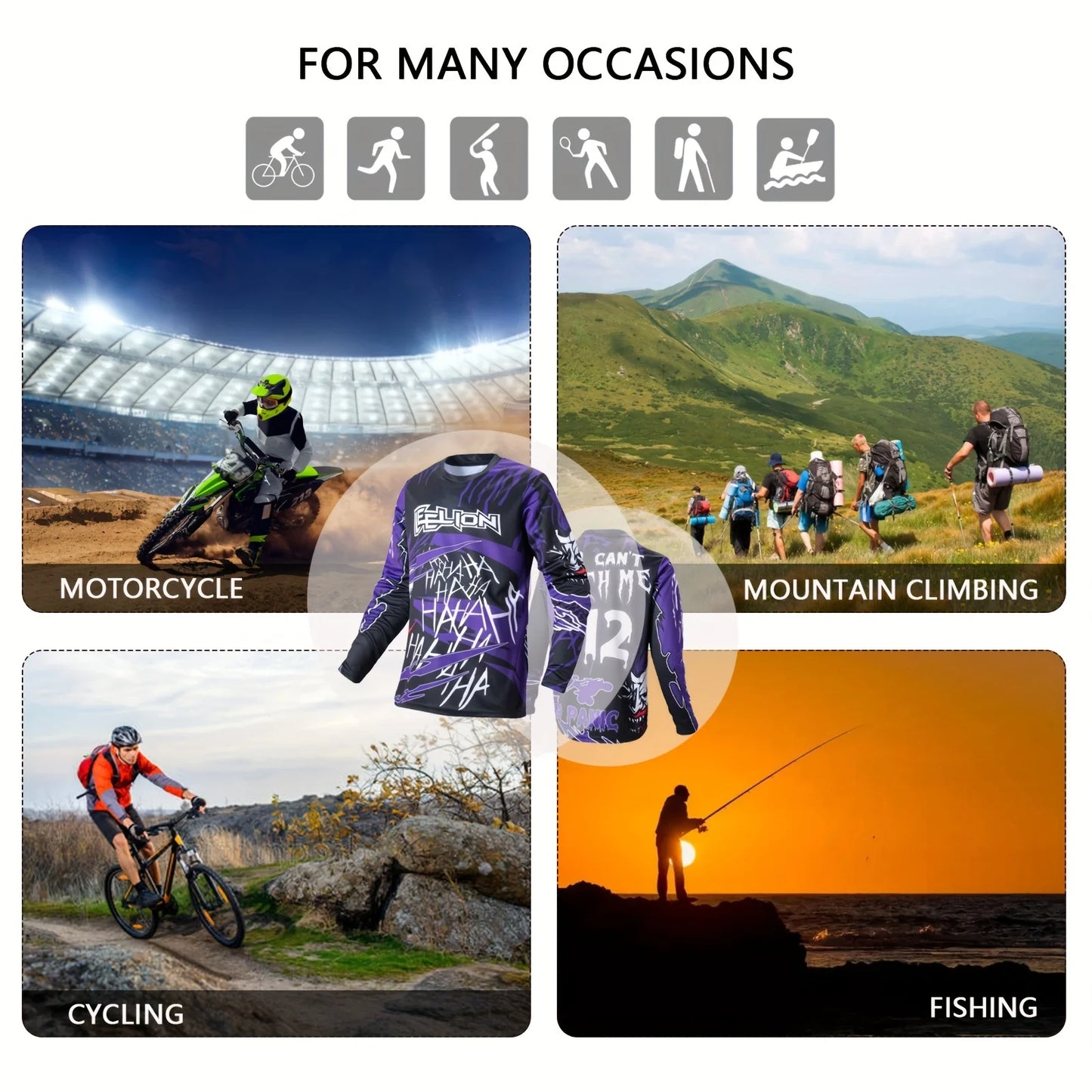 Motorcycle Jersey Wicking Long Sleeved Sweat Absorbing  Cycling Shirt For Biking Riding Sports