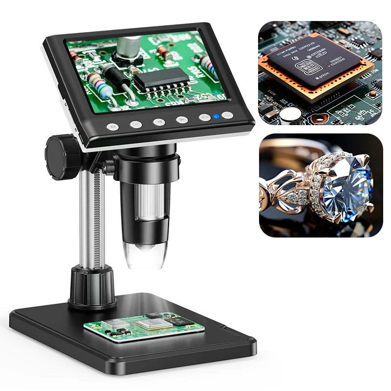 4.3'' Digital Microscope, 1080P Video Microscope for Soldering, Hobby With 8 LEDs , PC View