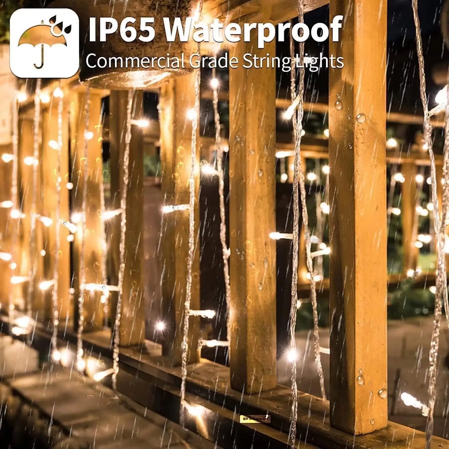 Solar Curtain Light Outdoor 300 LED 8 Modes Waterfall Fairy String Lights