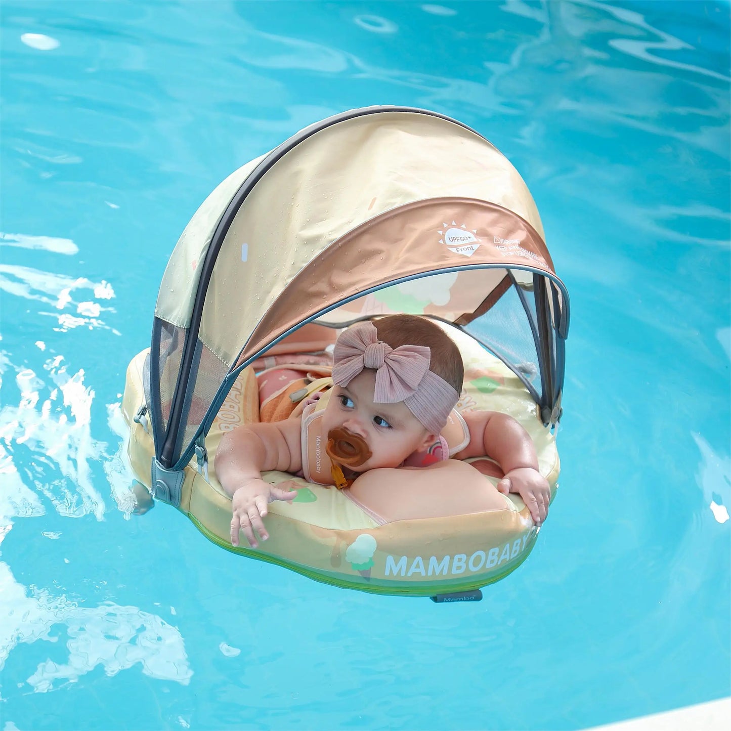 Mambobaby Baby Float Non-Inflatable Baby Pool Float with Canopy Upgraded Baby Swimming Floats 3-24 Months