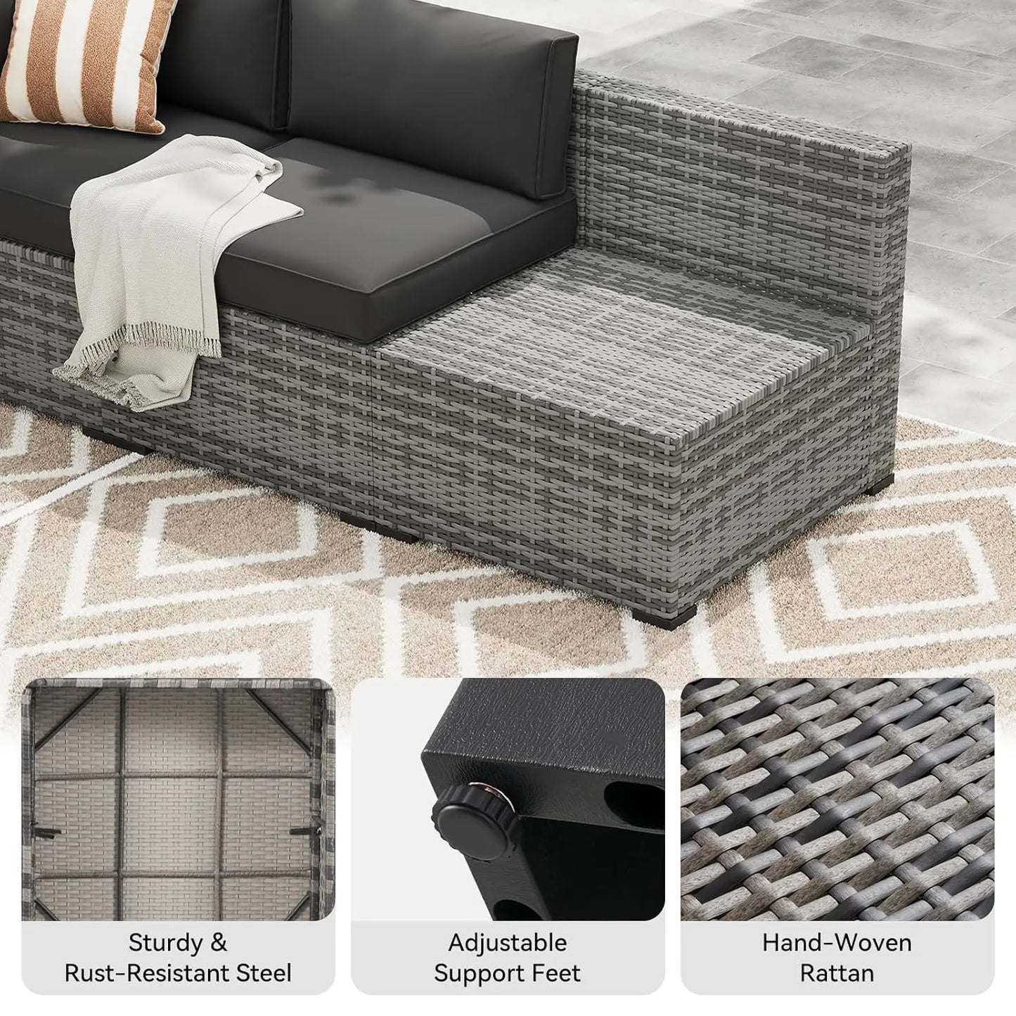 7-Piece Patio Furniture Set, Wicker Rattan Outdoor Furniture with Thick Cushions