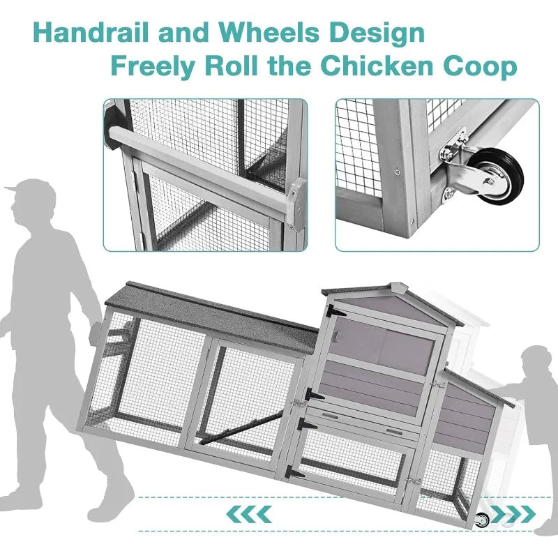 Mobile Chicken Coop with Wheels, Outdoor Hen House Cage with Nesting Box, Leakproof Pull Out Tray