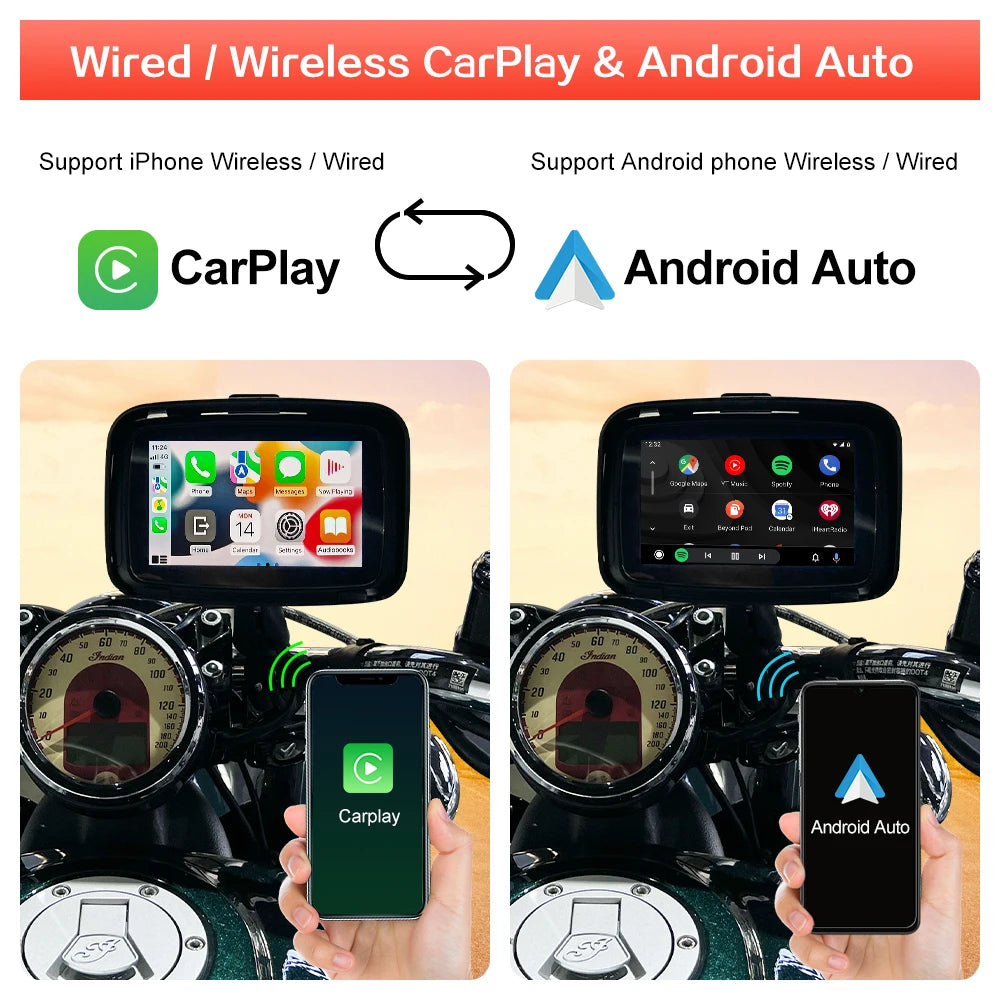 ROAD TOP Waterproof Outdoor Wireless Android Monitor for Motorcycle Navigation, Bluetooth