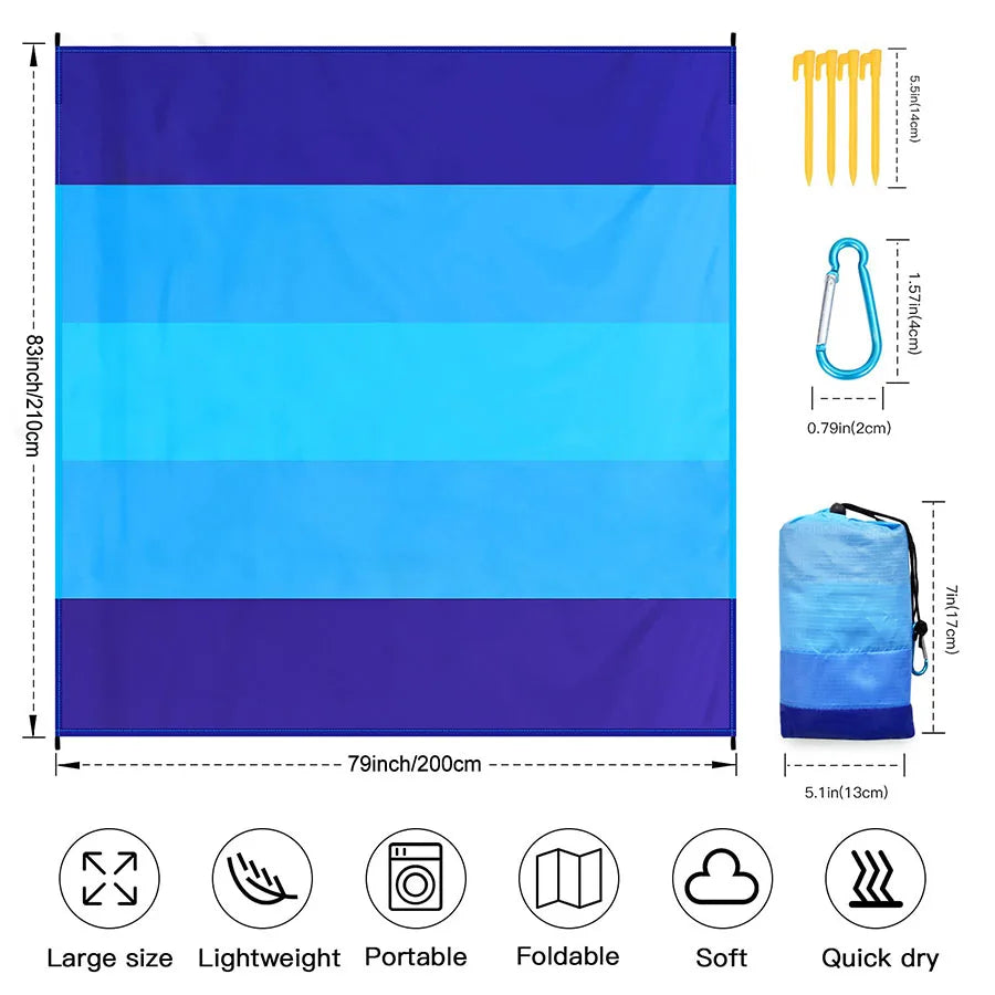 Beach Blanket, Waterproof and Sand proof. Large 2-3 Adult, Light Mat for Travel, Camping, Beach. 83" x 79"