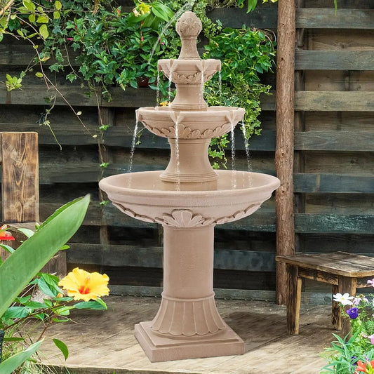 Outdoor Fountains and Waterfalls, 48.4" H Bubbler Floor Waterfall Fountain with Pineapple Top and Pump, 3 Tiered
