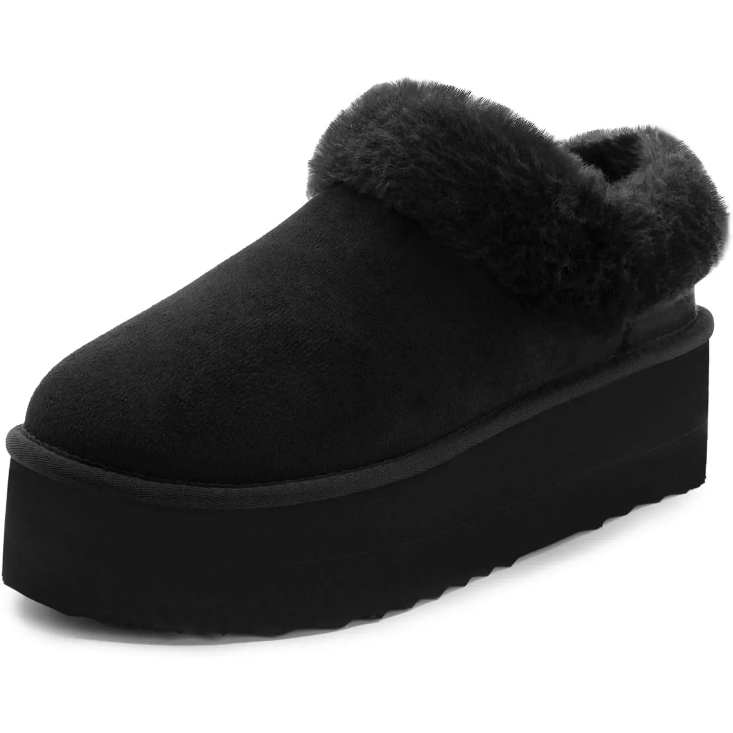 Women's Platform Slippers Fluffy House Slippers For Indoor And Outdoor Short Ankle Boot Fur Lined