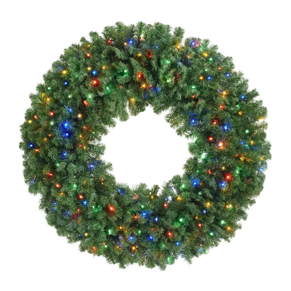 Pre-Lit Artificial Christmas Wreath, Green Fir with Multi-Color LED Lights - 60"