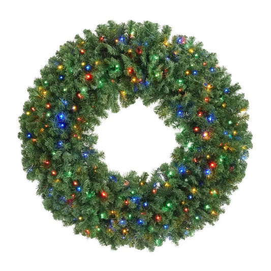 Pre-Lit Artificial Christmas Wreath, Green Fir with Multi-Color LED Lights - 60"