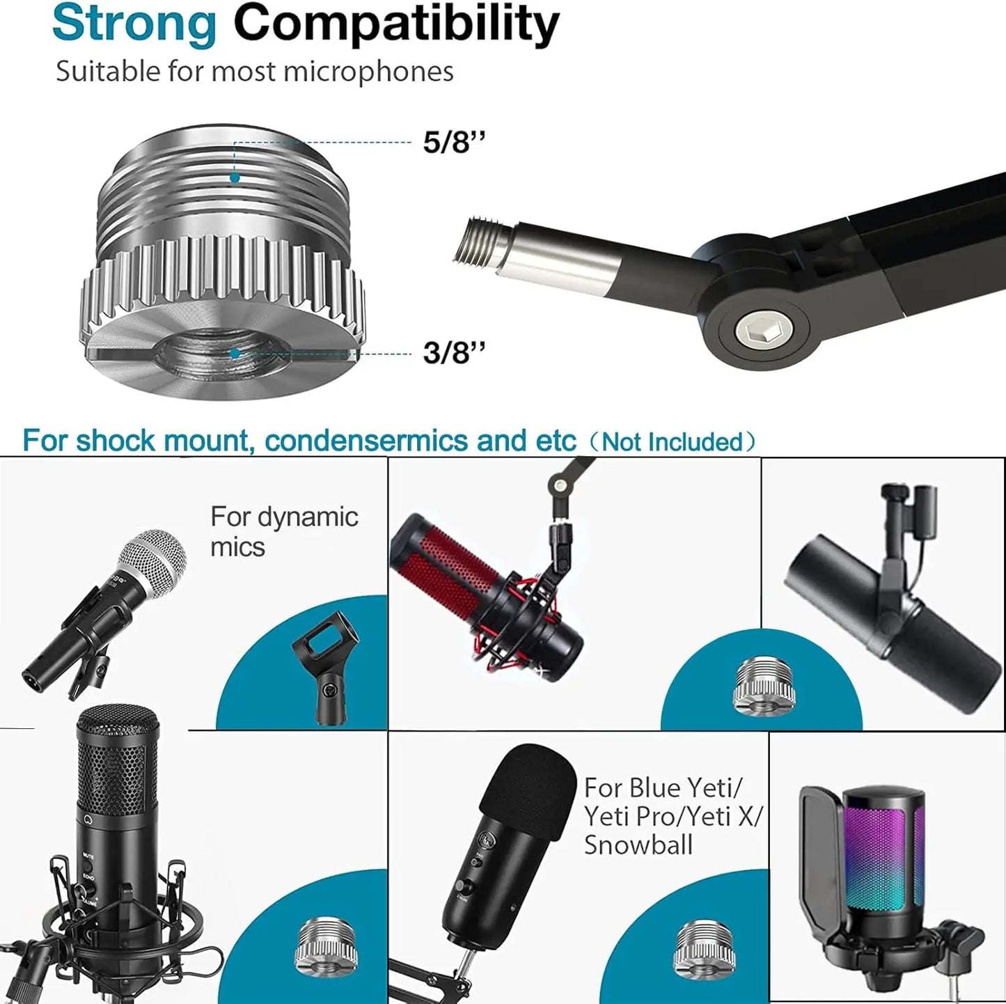 Boom Arm Mic Stand, Adjustable Desktop Metal Microphone Scissor Arm