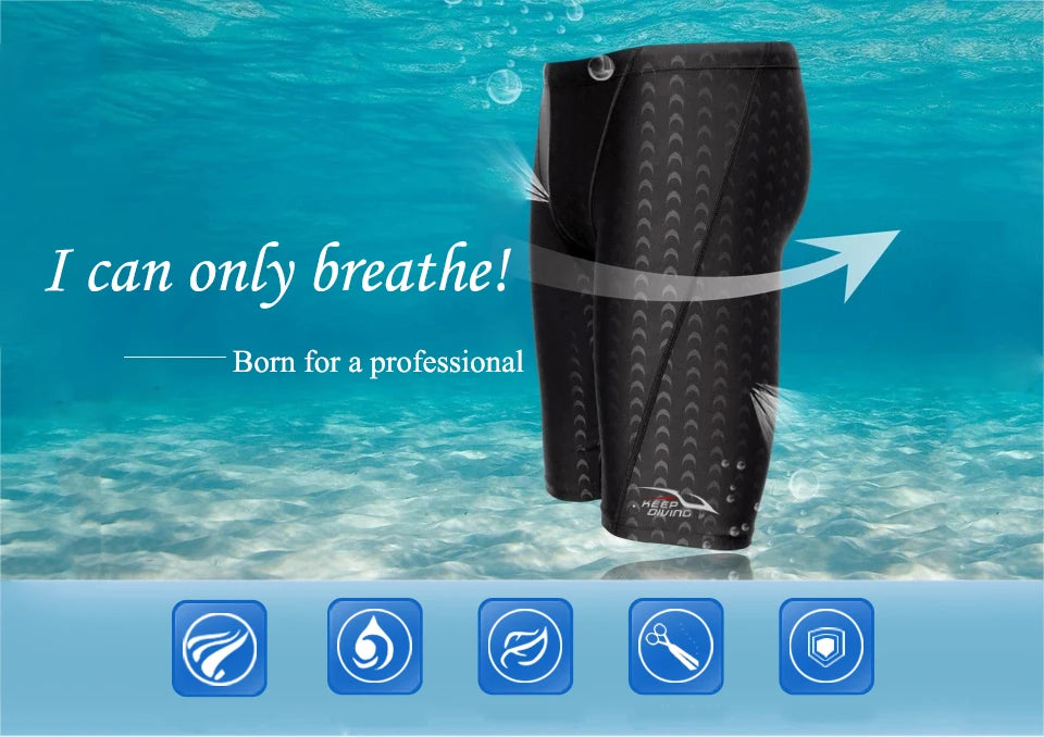 Men Shark Skin Water Repellent Professional Competitive Swimming Trunks