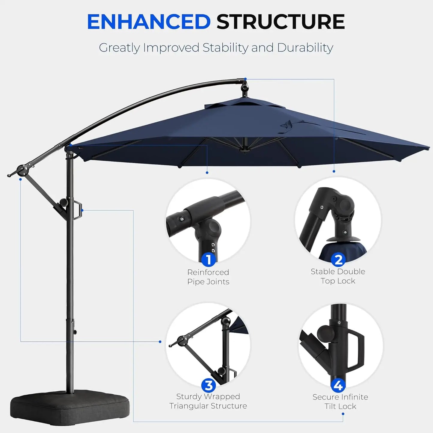 10ft Offset Patio Umbrella - w/Base, Cantilever Offset Hanging Patio Outdoor Umbrella. UPF50+ UV Protection