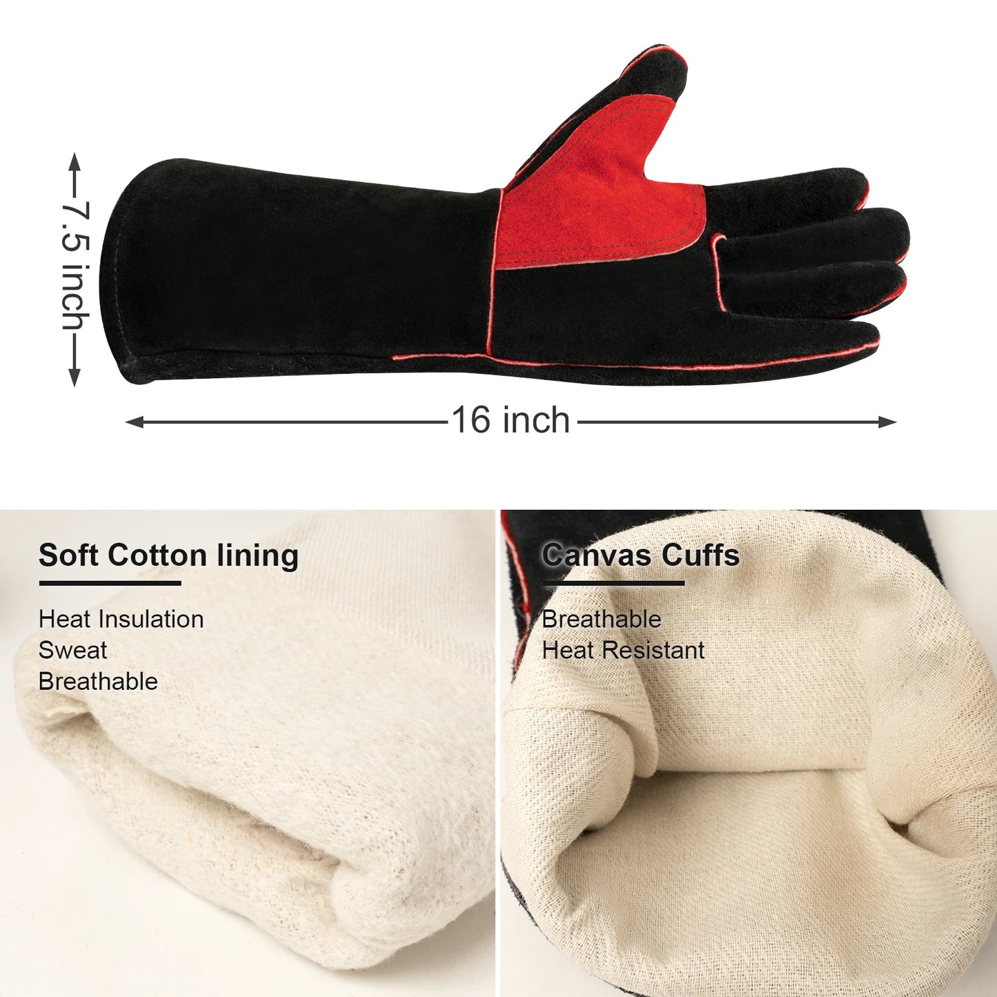 Cowskin Leather Barbecue Grill glove, Heat Resistant Long Sleeve