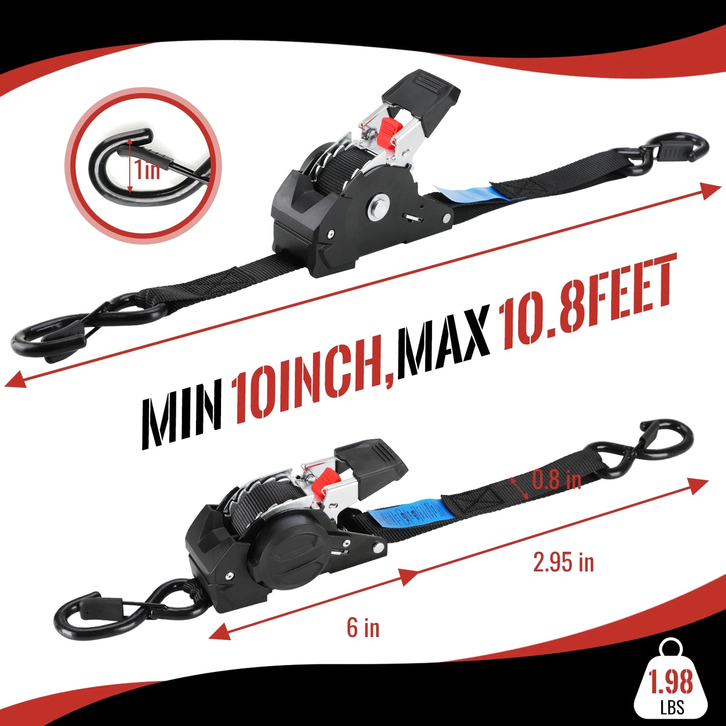 Automatic Ratchet Straps, 2/4/8Pcs, 3Mx25mm, Self-retracting Ratchet Straps with S-hooks 748Kg Breaking Strength Tie-down Straps