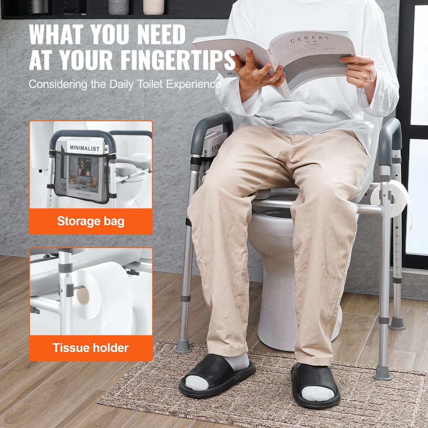 Raised Toilet Seat, 7-Position Height Adjustment 19.3" - 25.2" 350lbs Weight Capacity with Comfort Padded Aluminum Frame