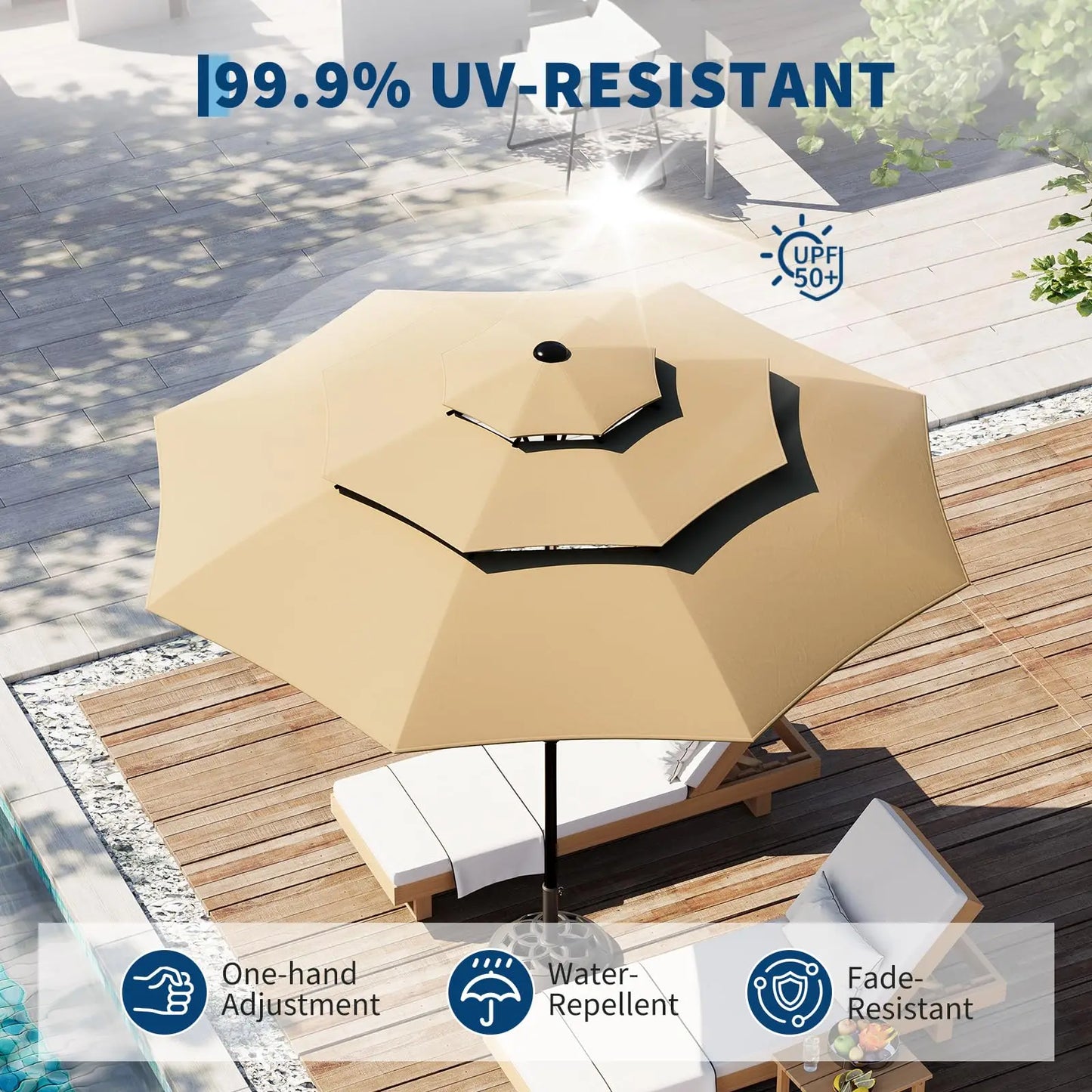10FT 3-Tier Patio Umbrella, Vented Outdoor Table Umbrella With Crank & Tilt Sunshade. Fade Resistant For Pool, Deck, Yard