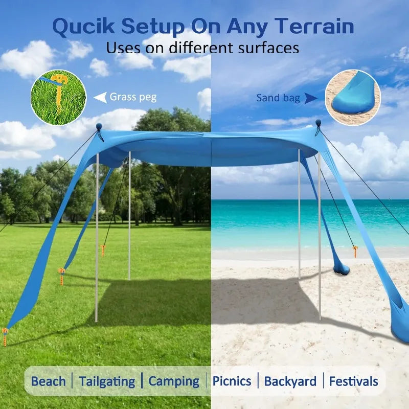 Canopy Beach, Yard Tent 11x11 FT Easy Set up Sun Shelter