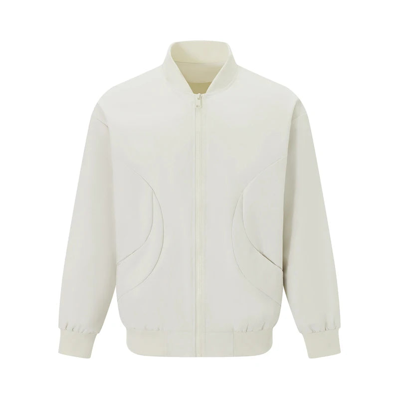 Men s Long Sleeve Jacket Solid Color Zip Up Stand Collar Casual Lightweight Coat