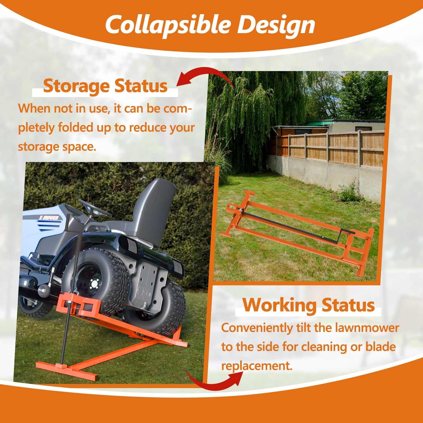 Lawn Mower Lift Jack -Lifting Platform 882 Lbs Capacity for Garden Tractors and Lawn Mowers, Manual Handle (Orange)