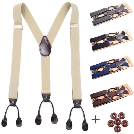 Men, Women Adult Vintage Suspenders. Leather Trimmed Button End Y Back Adjustable Elastic Trouser Straps. 10 colors