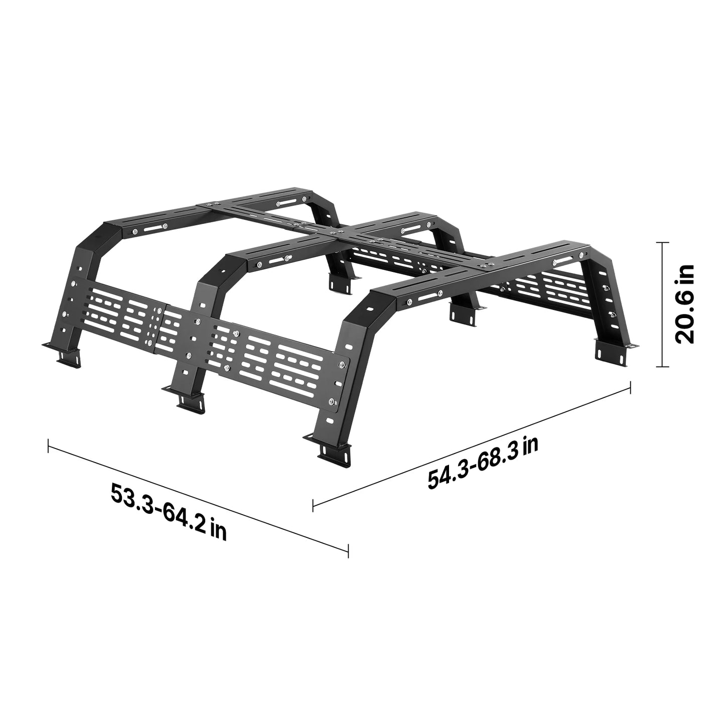Overland Truck Bed Rack 49.2-67.9 in Width  Rack w/ Sidebar 900 lbs Static Capacity Duty Steel