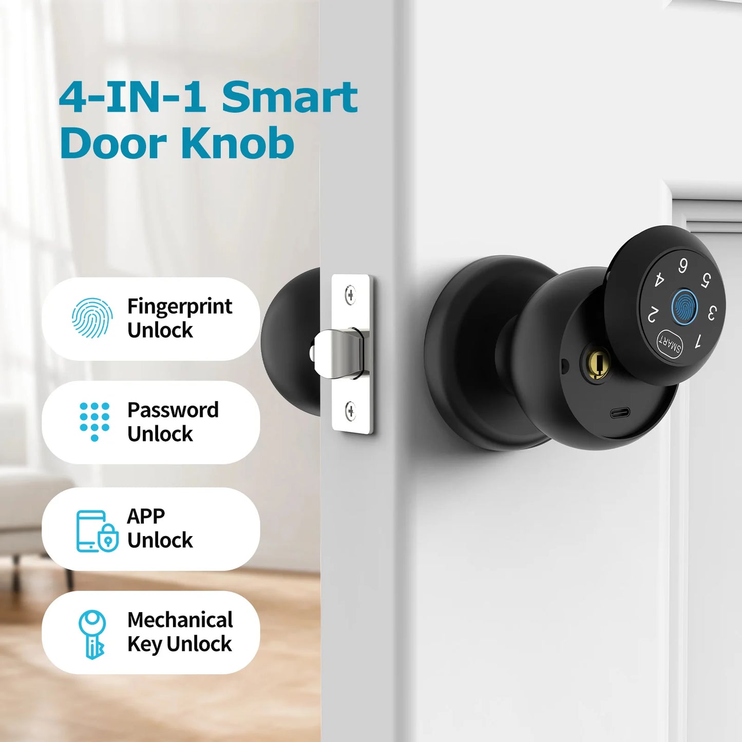 Smart Lock Fingerprint Door Lock, App Control Passcode, Unlock Electronic Touchscreen Keypad, Indoor