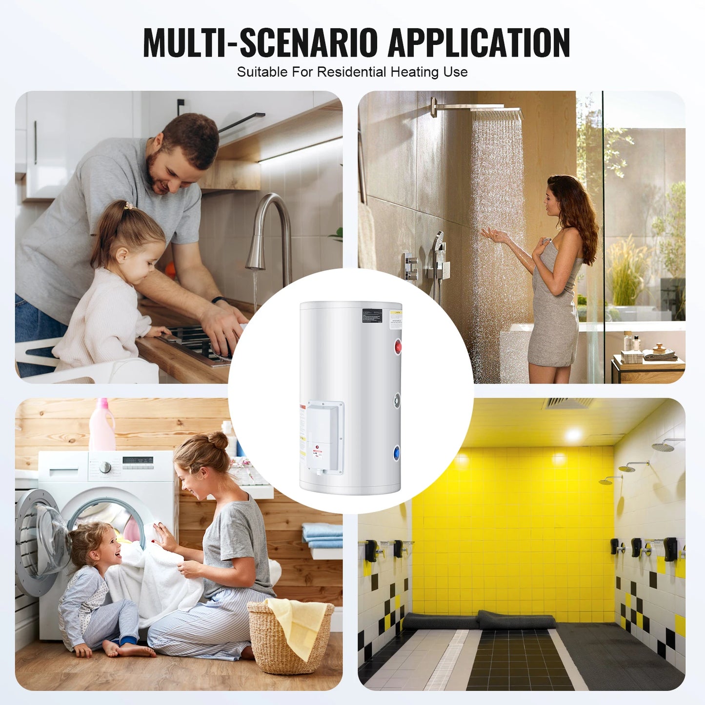 Electric Water Heater 40/70L Tank Instant Hot Water Heater 1.6Kw Tankless Water Heater w/ LED Display Knob Control