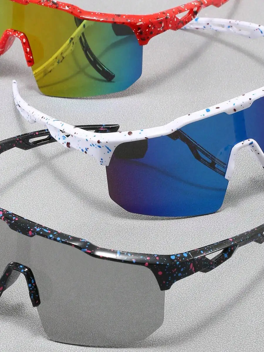 3-Pack Sport Shield Sunglasses for Kids - Splatter Print Frame, UV400 Protection