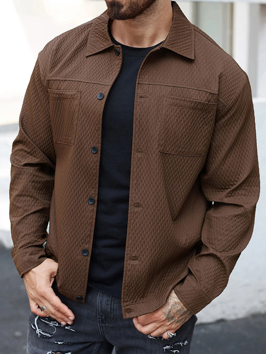 Men s Casual Shirt Jacket Regular Fit Solid Color Long Sleeve Button-up