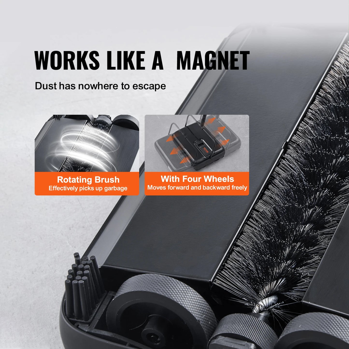 Manual Carpet Sweeper, 7.87 in Sweeping Paths 300ml Dustbin Capacity w/ Comb for Home Rugs, Hardwood Surfaces, Wood Floors