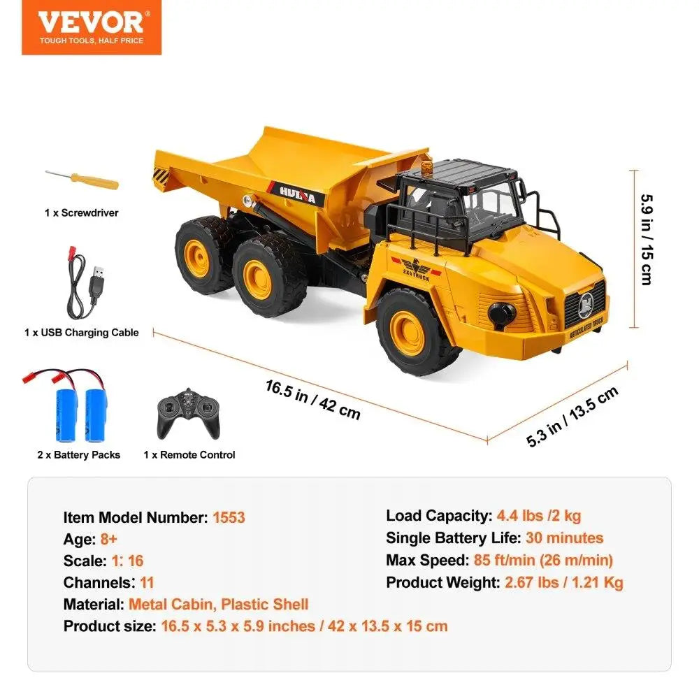 RC Remote Control Dump Truck 11CH 1:16 Scale Construction Vehicle Toy