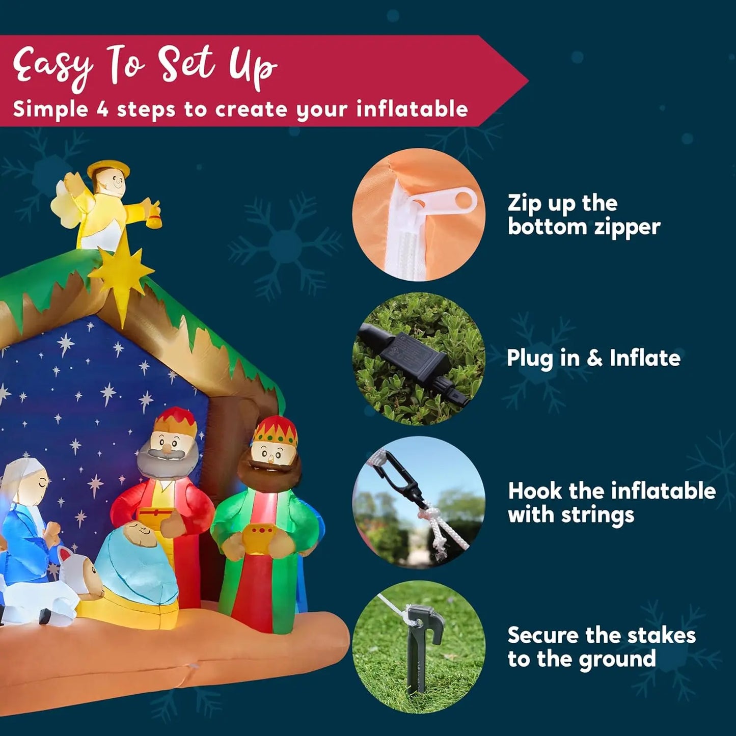 8 FT Long Christmas Inflatables, Nativity Scene Set with Build-in LEDs for Xmas Party Yard Décor