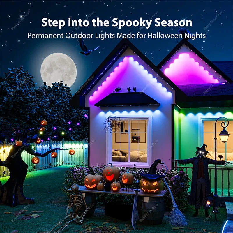 150FT 90LEDs Permanent Outdoor Eave Lights. Smart RGBIC LED Light App Control, Music Sync Timer. Party, Holiday, Decoration, Alexa