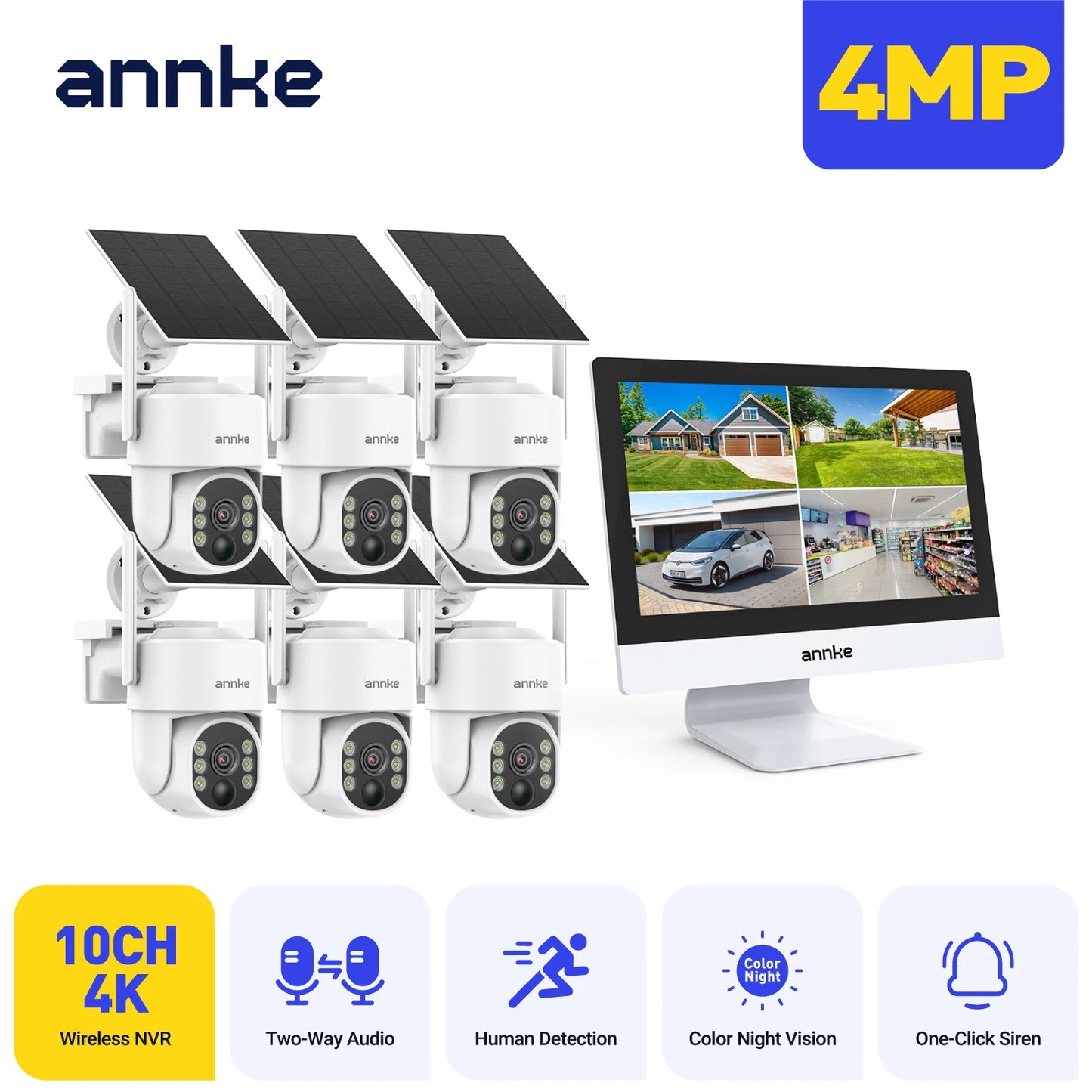 5MP Wifi surveillance camera, 12 inch LCD 2.4G / 5.8G PTZ wifi security cameras PIR color night vision Outdoor wifi camera