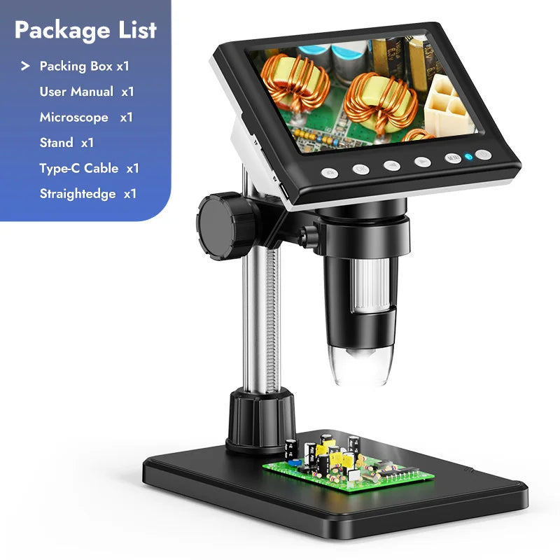 4.3'' Digital Microscope, 1080P Video Microscope for Soldering, Hobby With 8 LEDs , PC View