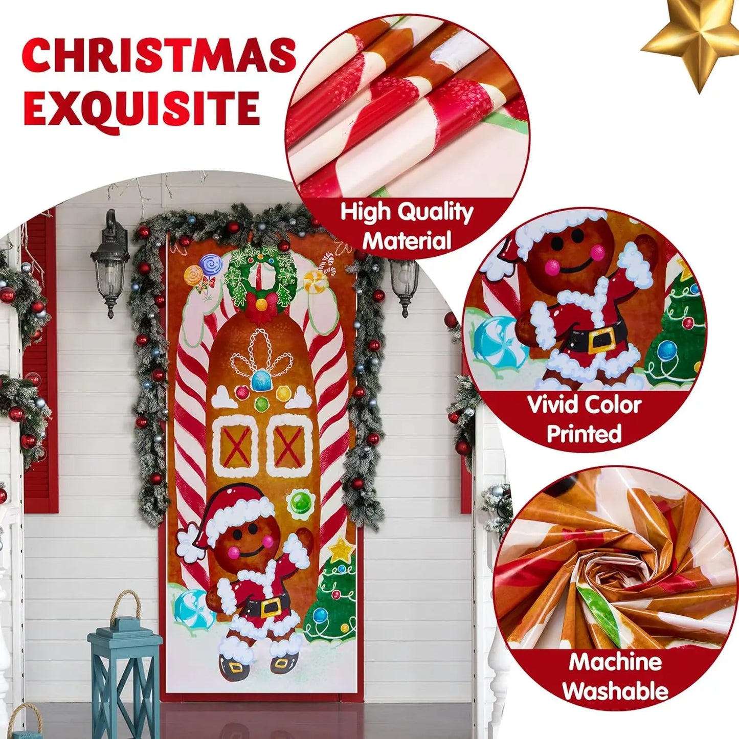 Christmas Gingerbread Door Cover, Window Banner, Holiday House Decoration