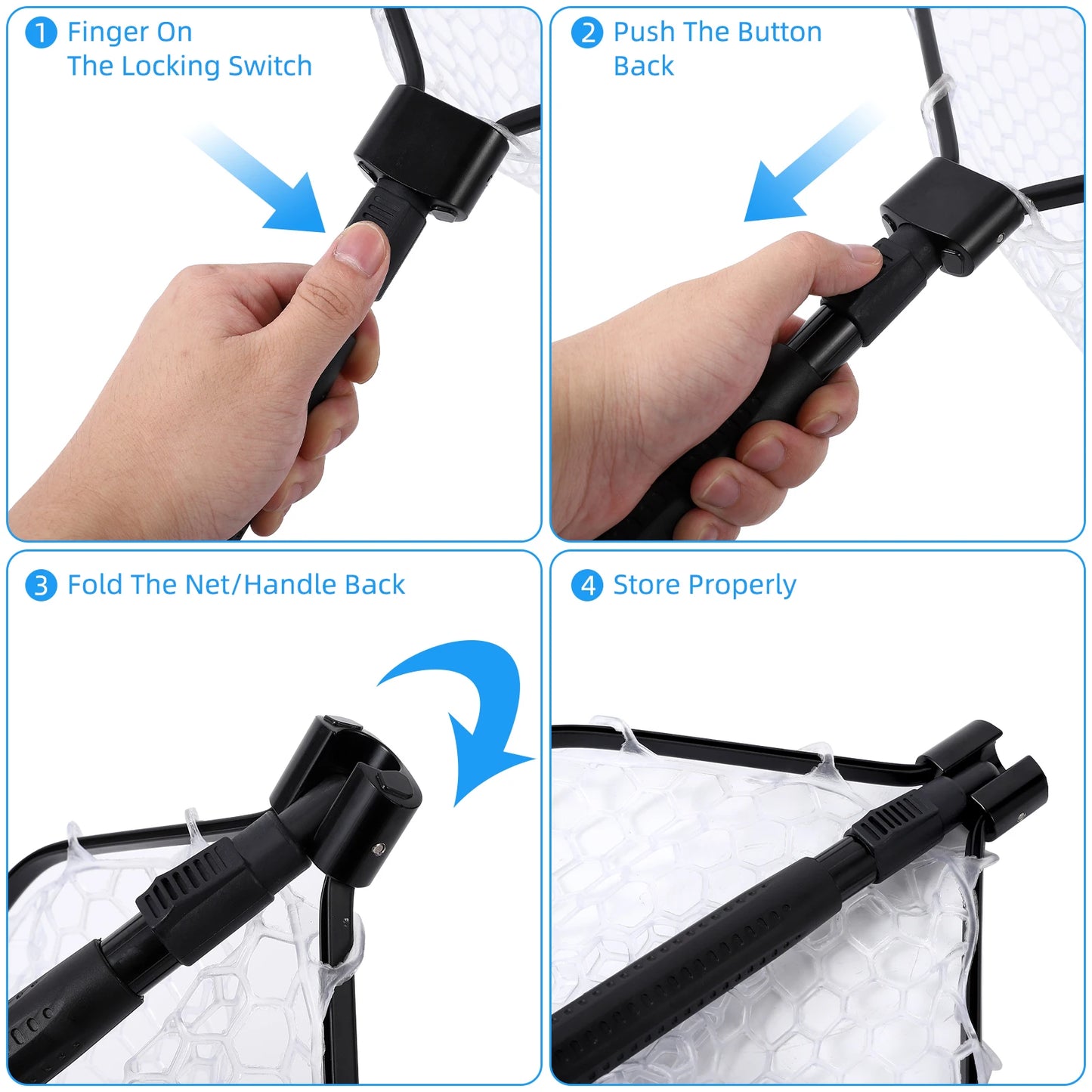 Foldable Fishing Net, Soft Rubber Net With Handle For Easy Catch, Lightweight