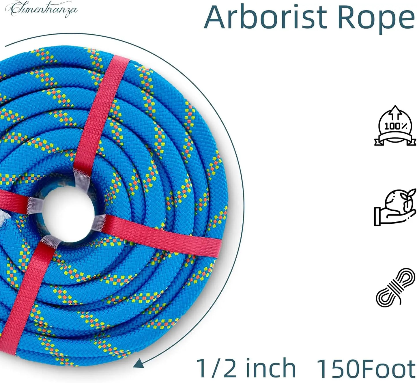 Heavy Duty 1/2 Inch x 150 Ft Arborist Rope for Tree Pulling, Felling & Climbing - High Strength Polyester Static Line