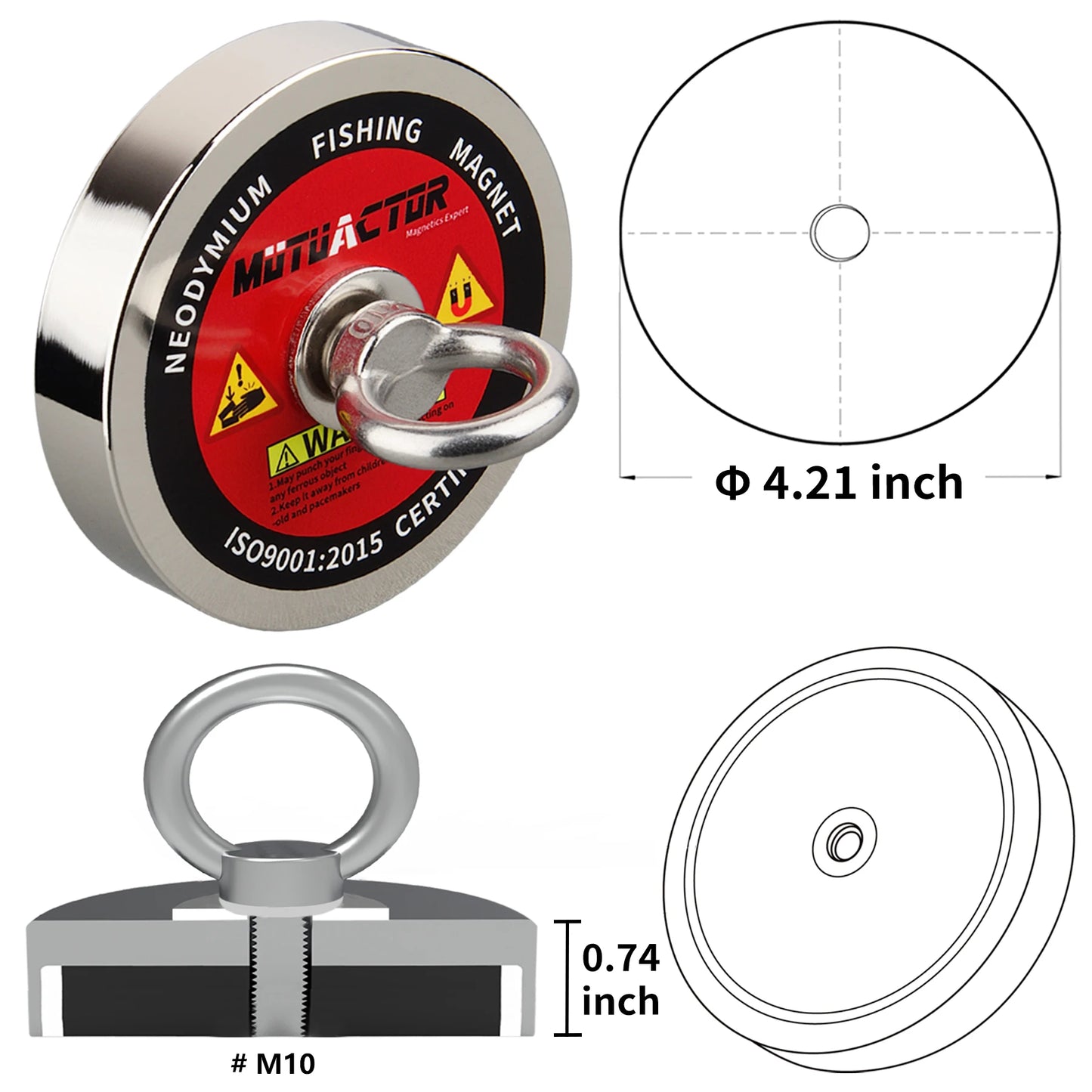 Strong Neodymium Magnet 1,000 lb lift for Recovery, Treasure Hunt, fishing. Permanent Magnetic Material Base with Gloves Rope Bag Safety Box