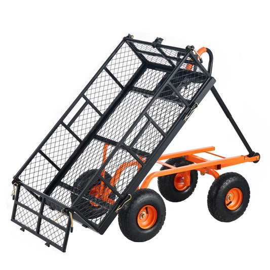 Garden Cart, Sturdy Metal Utility Wagon with Simple Assembly. Versatile Dump Cart Wheelbarrow with 400/880lbs Capacity