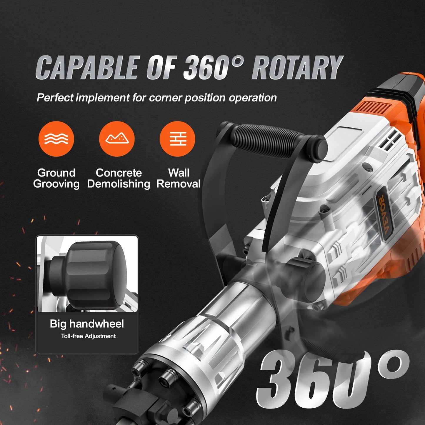 Demolition Jack Hammer, 1500W/2200W/3500W Concrete Breaker, Heavy Duty Electric Jack Hammer 2/4pcs Chisel