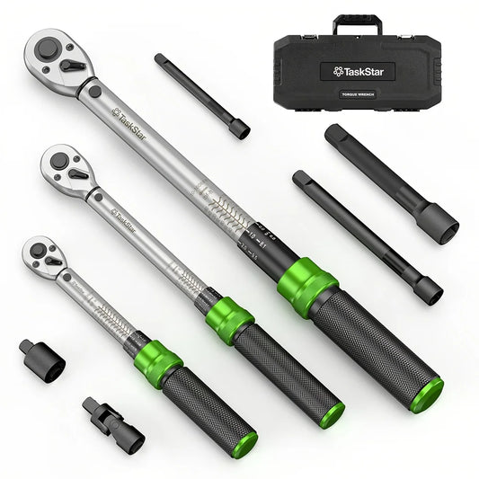 1/4" 3/8" &1/2" Drive Click Torque Wrench Kit 8pcs 72 Tooth Dual Scale Ratchet Wrench