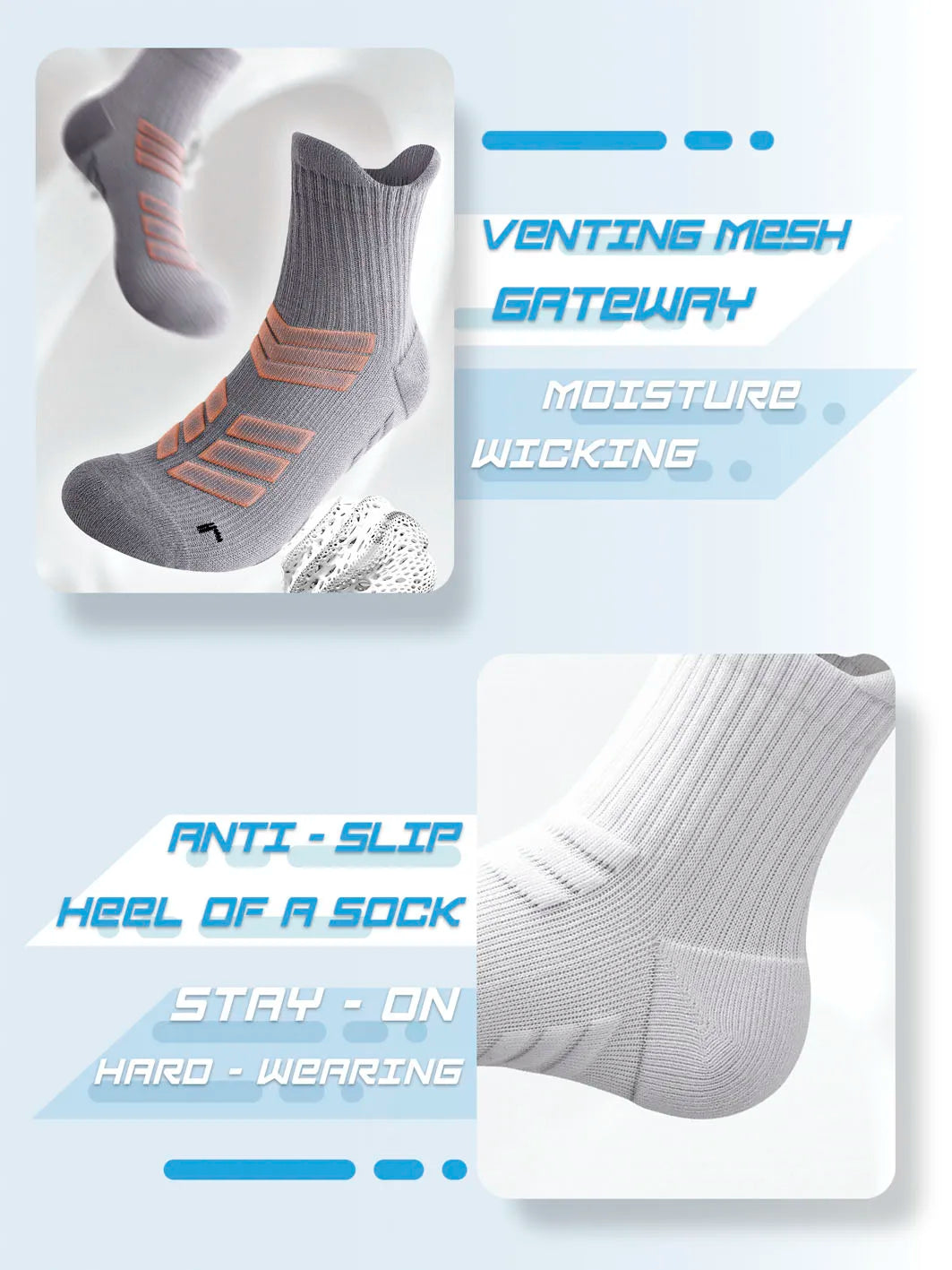6-Pack Ankle Sport Socks Anti-Slip
