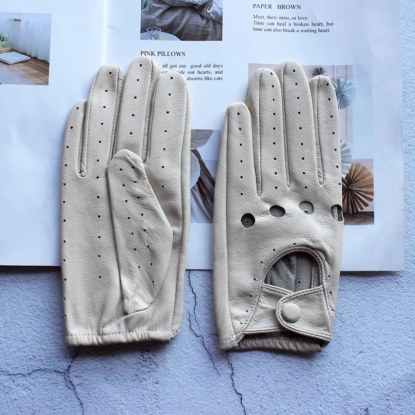 Summer Driving Leather Gloves, Women's Thin Sheepskin Unlined Motorcycle Riding Gloves